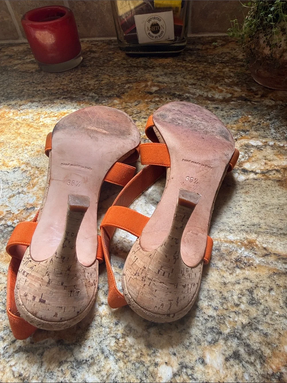 Manolo Blahnik Orange Crisscross Elastic Slingback Heels